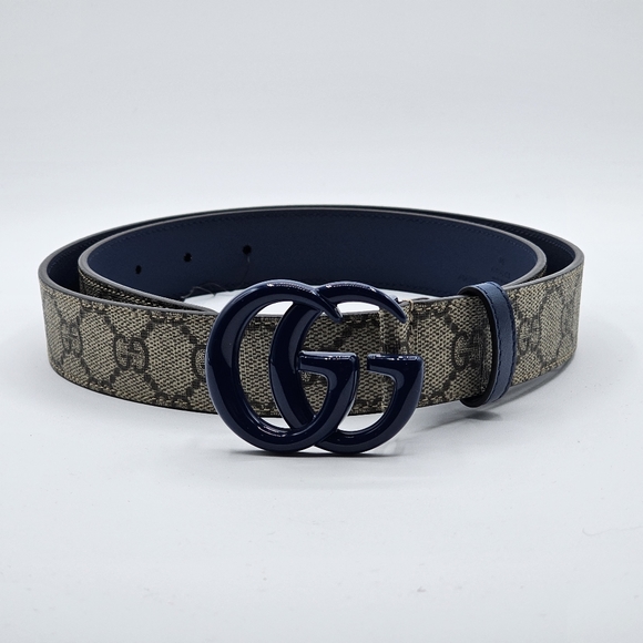 Gucci Accessories - Gucci GG Supreme Thin Brown Blue Belt Size 70 28 411924